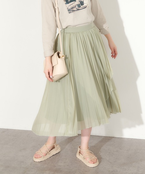 natural couture（ナチュラルクチュール）の「やわらかシアープリーツラップスカート（スカート・レディース・ミント/サックスブルー/ブラウン/オフホワイト・FREE）」の14枚目の写真