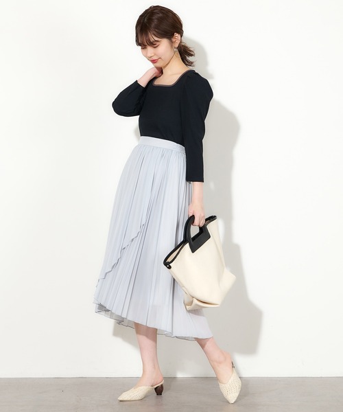 natural couture（ナチュラルクチュール）の「やわらかシアープリーツラップスカート（スカート・レディース・ミント/サックスブルー/ブラウン/オフホワイト・FREE）」の9枚目の写真