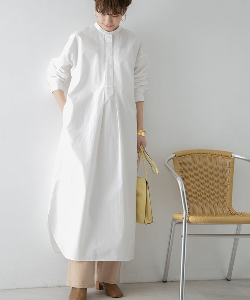 URBAN RESEARCH（アーバンリサーチ）の「スキッパーシャツワンピース（ワンピース・レディース・ベージュ/ホワイト/ストライプ・FREE）」の4枚目の写真