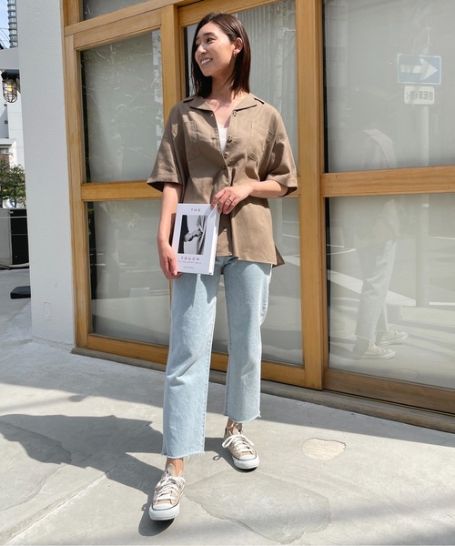 Meli rich（メリーリッチ）の「ポケット付き。ゆったりリネンオープンカラーシャツ（シャツ/ブラウス・レディース・ブラック/ベージュ/ライトグリーン/モカ/ナチュラル/ブラウン/カーキ/アイボリー/ブラック系・MEDIUM）」の12枚目の写真