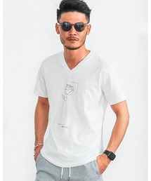 GOSTAR DE FUGA | 『GOSTAR DE FUGA』ラインストーン半袖VネックTシャツ(Tシャツ/カットソー)