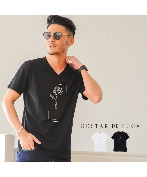 GOSTAR DE FUGA(ゴスタール ジフーガ)の「『GOSTAR DE FUGA』ラインストーン半袖VネックTシャツ(Tシャツ/カットソー・メンズ・ホワイト/ブラック・M/L)」の3枚目の写真