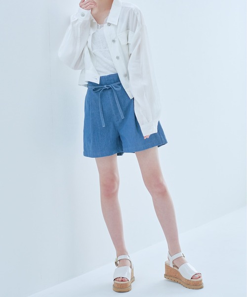 OLIVE des OLIVE（オリーブデオリーブ）の「リボン付きハイウエストショートパンツ（その他パンツ・レディース・ブルー/ワンウォッシュ/ダークベージュ・FREE）」の7枚目の写真