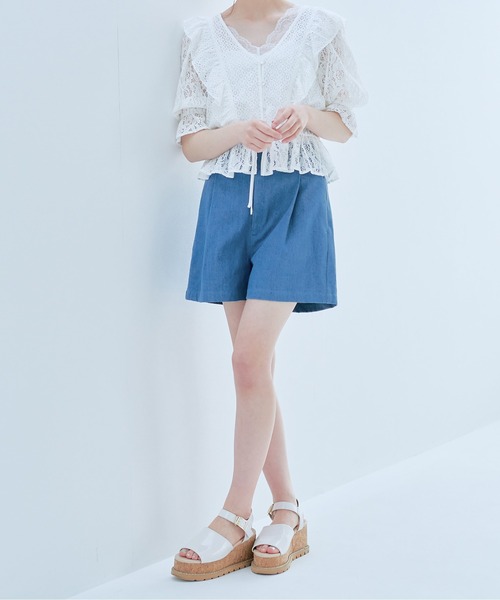 OLIVE des OLIVE（オリーブデオリーブ）の「リボン付きハイウエストショートパンツ（その他パンツ・レディース・ブルー/ワンウォッシュ/ダークベージュ・FREE）」の14枚目の写真