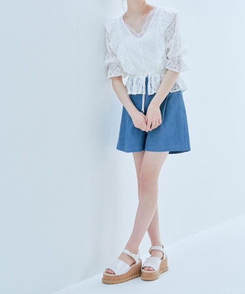 OLIVE des OLIVE（オリーブデオリーブ）の「リボン付きハイウエストショートパンツ（その他パンツ・レディース・ブルー/ワンウォッシュ/ダークベージュ・FREE）」の17枚目の写真