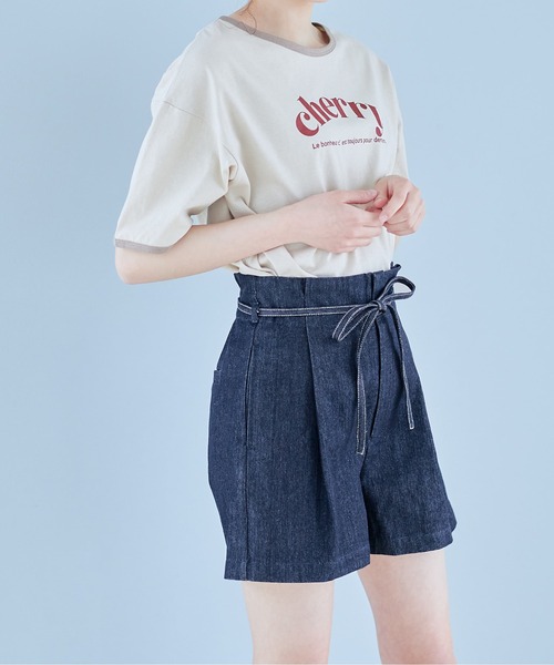 OLIVE des OLIVE（オリーブデオリーブ）の「リボン付きハイウエストショートパンツ（その他パンツ・レディース・ブルー/ワンウォッシュ/ダークベージュ・FREE）」の8枚目の写真