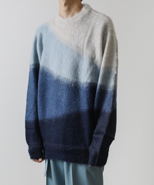 KAZUYUKI KUMAGAI ATTACHMENT（カズユキクマガイアタッチメント）の「MOHAIR WOOL KINT INTARSIA-KINT SWEATER（ニット/セーター・メンズ・ブラック/ブルー・1/3）」の9枚目の写真