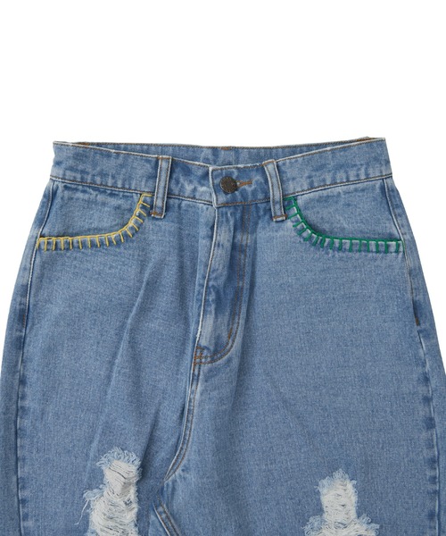 PUNYUS（プニュズ）の「刺繍デニムパンツ（デニムパンツ・レディース・ブルー系その他・3/4/1/2）」の2枚目の写真