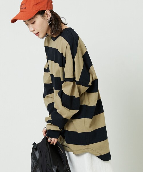 FREAK'S STORE(フリークスストア)の「▽【WEB限定】ワイドボーダーTシャツ(Tシャツ/カットソー)」|ブラック×ベージュ