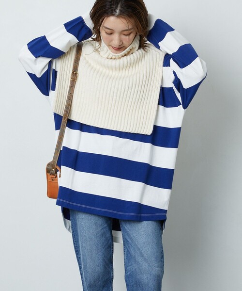 FREAK'S STORE（フリークスストア）の「▽【WEB限定】ワイドボーダーTシャツ（Tシャツ/カットソー・レディース・ブラック×パープル/ライトグレー系/グリーン系その他/ブラック×ホワイト/ブラック×ベージュ/ブルー/ブラウン/ラベンダー・ﾌﾘ-）」の7枚目の写真