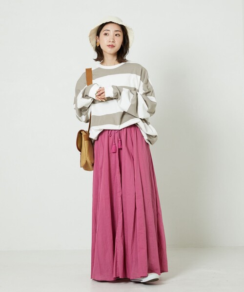 FREAK'S STORE（フリークスストア）の「▽【WEB限定】ワイドボーダーTシャツ（Tシャツ/カットソー・レディース・ブラック×パープル/ライトグレー系/グリーン系その他/ブラック×ホワイト/ブラック×ベージュ/ブルー/ブラウン/ラベンダー・ﾌﾘ-）」の13枚目の写真