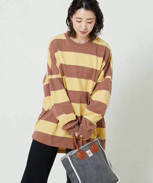 FREAK'S STORE（フリークスストア）の「▽【WEB限定】ワイドボーダーTシャツ（Tシャツ/カットソー・レディース・ブラック×パープル/ライトグレー系/グリーン系その他/ブラック×ホワイト/ブラック×ベージュ/ブルー/ブラウン/ラベンダー・ﾌﾘ-）」の21枚目の写真