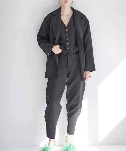 SEA　シー　ダブルフェイスサージ サスペンダーパンツ トラウザーズ　ブラック SEA（シー）の「ダブルフェイスサージ サスペンダー トラウザー