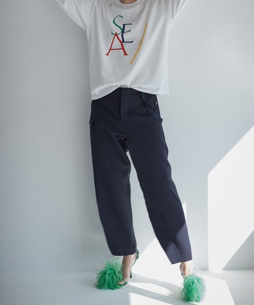 SEA　シー　ダブルフェイスサージ サスペンダーパンツ トラウザーズ　ブラック SEA（シー）の「ダブルフェイスサージ サスペンダー トラウザー