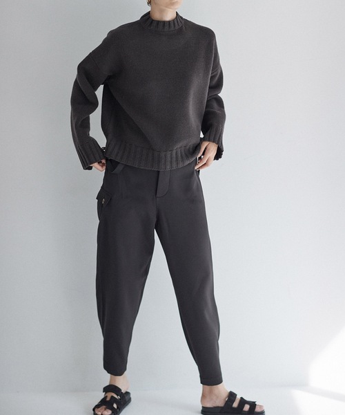 SEA　シー　ダブルフェイスサージ サスペンダーパンツ トラウザーズ　ブラック SEA（シー）の「ダブルフェイスサージ サスペンダー トラウザー
