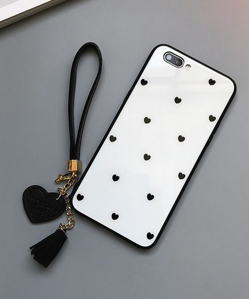 shopnikoniko（ショップニコニコ）の「ストラップ付き ハート柄スマホケース（スマホケース/カバー・レディース・ホワイト/ブラック・A/B/C/D/E/F/G/H/I）」の2枚目の写真