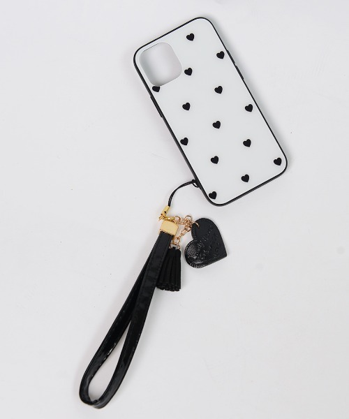 shopnikoniko（ショップニコニコ）の「ストラップ付き ハート柄スマホケース（スマホケース/カバー・レディース・ホワイト/ブラック・A/B/C/D/E/F/G/H/I）」の3枚目の写真