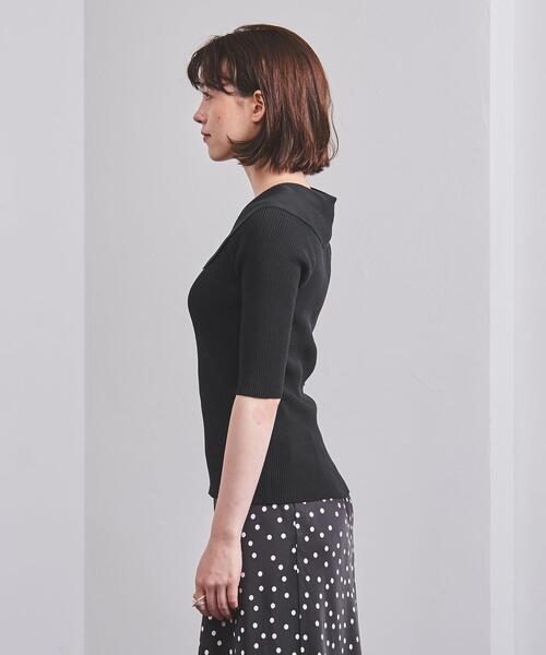 UNITED ARROWS（ユナイテッドアローズ）の「＜UNITED ARROWS＞ビッグカラー ショートスリーブ ニット W◆（ニット/セーター・レディース・ホワイト/ブラック・FREE）」の4枚目の写真