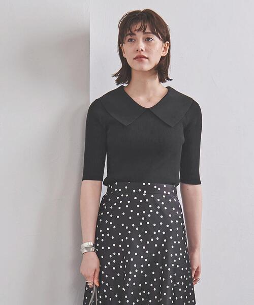 UNITED ARROWS（ユナイテッドアローズ）の「＜UNITED ARROWS＞ビッグカラー ショートスリーブ ニット W◆（ニット/セーター・レディース・ホワイト/ブラック・FREE）」の6枚目の写真