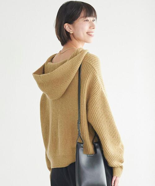 green label relaxing（グリーンレーベルリラクシング）の「HAMILTON ハミルトン ALP アゼ フード プルオーバー ニット（ニット/セーター・レディース・ホワイト/ライトグレー/ベージュ・FREE）」の3枚目の写真