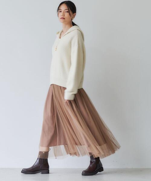 green label relaxing（グリーンレーベルリラクシング）の「HAMILTON ハミルトン ALP アゼ フード プルオーバー ニット（ニット/セーター・レディース・ホワイト/ライトグレー/ベージュ・FREE）」の5枚目の写真