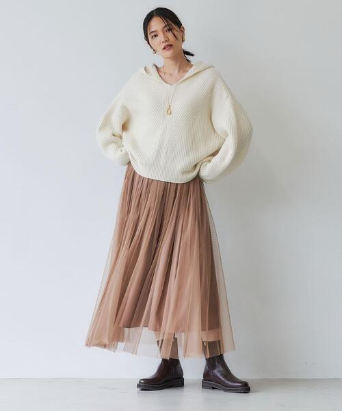 green label relaxing（グリーンレーベルリラクシング）の「HAMILTON ハミルトン ALP アゼ フード プルオーバー ニット（ニット/セーター・レディース・ホワイト/ライトグレー/ベージュ・FREE）」の6枚目の写真