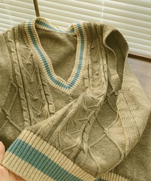 SMILE ORCHID | Vネック配色ニットベスト(ニット/セーター)