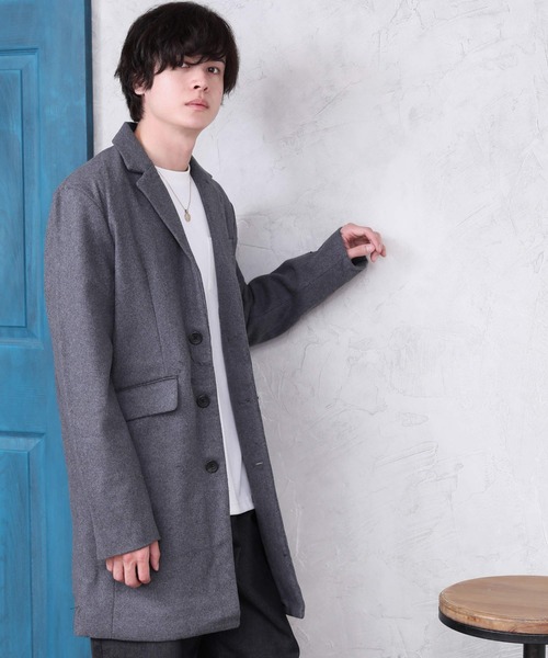 ARCADE（アーケード）の「メルトンウール　チェスターコート（チェスターコート・メンズ・グレー系その他2/グレー/ネイビー/チェック/ブラック/グレー系その他/キャメル・M/LL/L）」の4枚目の写真