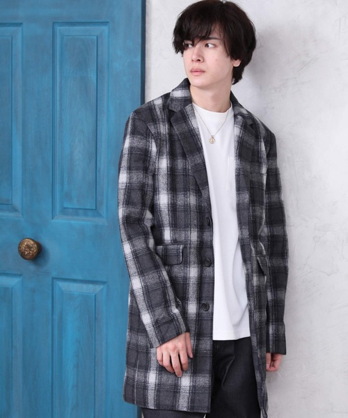 ARCADE（アーケード）の「メルトンウール　チェスターコート（チェスターコート・メンズ・グレー系その他2/グレー/ネイビー/チェック/ブラック/グレー系その他/キャメル・M/LL/L）」の2枚目の写真