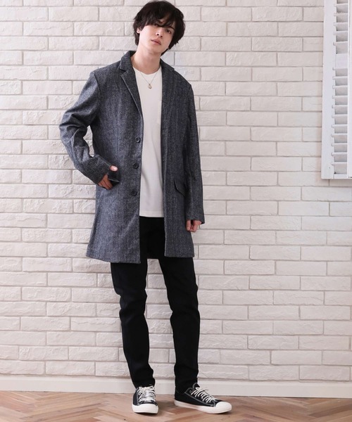 ARCADE（アーケード）の「メルトンウール　チェスターコート（チェスターコート・メンズ・グレー系その他2/グレー/ネイビー/チェック/ブラック/グレー系その他/キャメル・M/LL/L）」の12枚目の写真