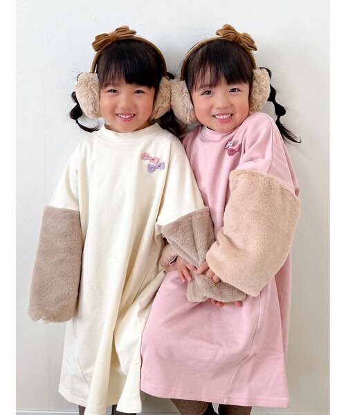 SHOO・LA・RUE（シューラルー）の「◆【100-140cm】袖ファー切替裏毛ワンピース（ワンピース・キッズ・アイボリー/ベビーピンク・12/14/11/10/13）」の3枚目の写真