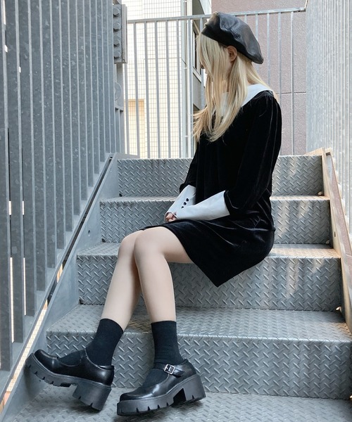 Figments（フィグメンツ）の「ビッグカラーベロアワンピース（ワンピース・レディース・ブラック・FREE）」の5枚目の写真