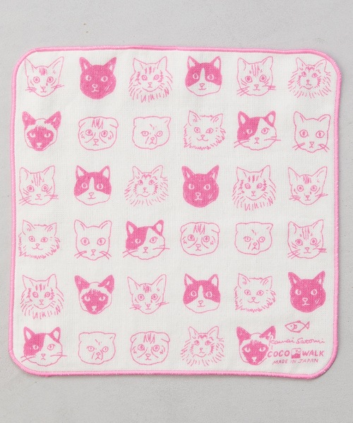 COCO WALK(ココウォーク)の「COCOWALK:タオルハンカチ(CAT by Kawai Satomi)(ハンカチ/ハンドタオル・レディース・ブラック/ピンク・FREE)」の2枚目の写真