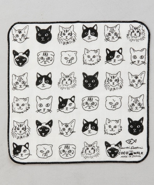 COCO WALK(ココウォーク)の「COCOWALK:タオルハンカチ(CAT by Kawai Satomi)(ハンカチ/ハンドタオル・レディース・ブラック/ピンク・FREE)」の1枚目の写真
