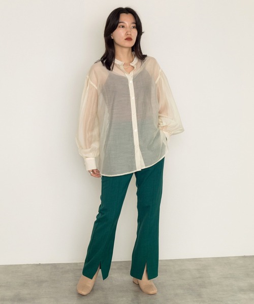 w closet(ダブルクローゼット)の「バンドカラーシアーシャツ(シャツ/ブラウス・レディース・ブラック/ベージュ/アイボリー・FREE)」の12枚目の写真