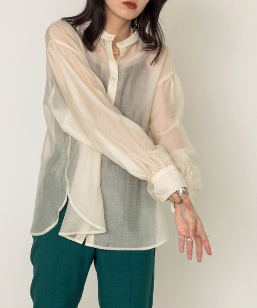 w closet(ダブルクローゼット)の「バンドカラーシアーシャツ(シャツ/ブラウス・レディース・ブラック/ベージュ/アイボリー・FREE)」の13枚目の写真