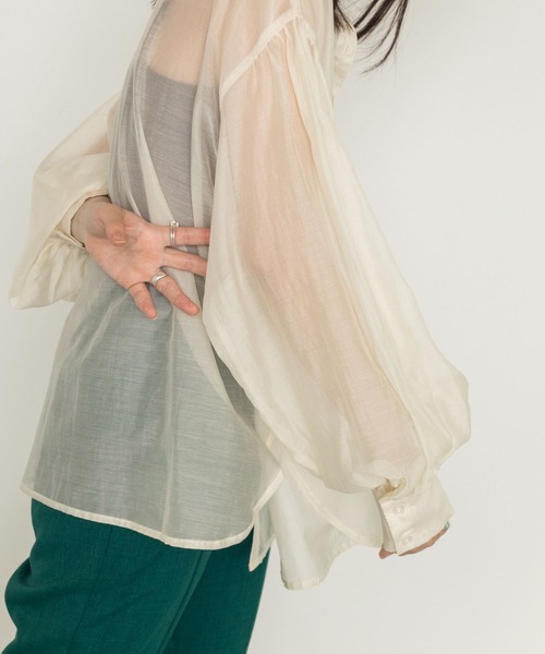 w closet(ダブルクローゼット)の「バンドカラーシアーシャツ(シャツ/ブラウス・レディース・ブラック/ベージュ/アイボリー・FREE)」の14枚目の写真