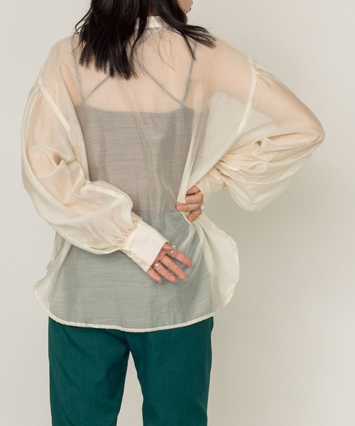 w closet(ダブルクローゼット)の「バンドカラーシアーシャツ(シャツ/ブラウス・レディース・ブラック/ベージュ/アイボリー・FREE)」の16枚目の写真