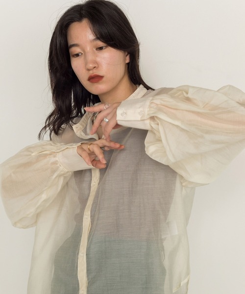 w closet(ダブルクローゼット)の「バンドカラーシアーシャツ(シャツ/ブラウス・レディース・ブラック/ベージュ/アイボリー・FREE)」の18枚目の写真