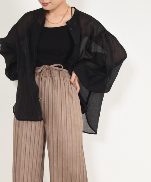 w closet(ダブルクローゼット)の「バンドカラーシアーシャツ(シャツ/ブラウス・レディース・ブラック/ベージュ/アイボリー・FREE)」の5枚目の写真