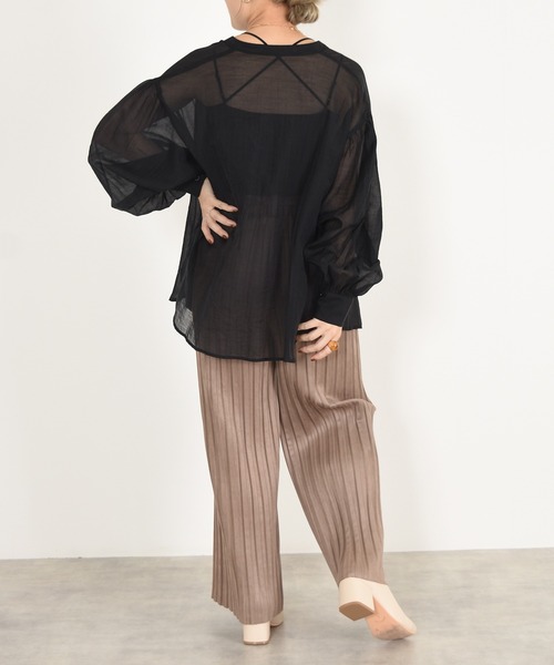 w closet(ダブルクローゼット)の「バンドカラーシアーシャツ(シャツ/ブラウス・レディース・ブラック/ベージュ/アイボリー・FREE)」の6枚目の写真