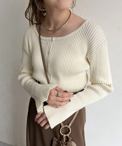 CAPRICIEUX LE'MAGE(カプリシューレマージュ)の「コットンリブ2WAYカーディガン(カーディガン/ボレロ・レディース・ブラック/オフホワイト/ホワイト系その他/イエロー系その他・FREE)」の3枚目の写真