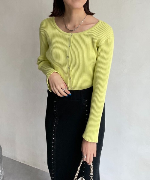 CAPRICIEUX LE'MAGE(カプリシューレマージュ)の「コットンリブ2WAYカーディガン(カーディガン/ボレロ・レディース・ブラック/オフホワイト/ホワイト系その他/イエロー系その他・FREE)」の4枚目の写真