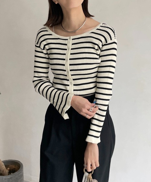 CAPRICIEUX LE'MAGE(カプリシューレマージュ)の「コットンリブ2WAYカーディガン(カーディガン/ボレロ・レディース・ブラック/オフホワイト/ホワイト系その他/イエロー系その他・FREE)」の5枚目の写真