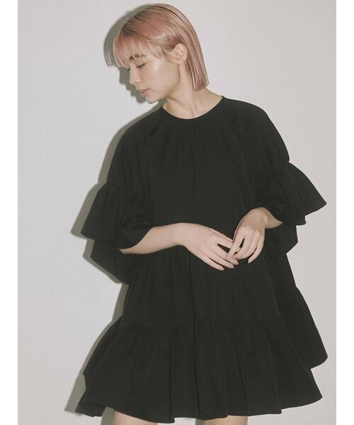 merry jenny（メリージェニー）の「ギャザーティアードミニワンピース（ワンピース・レディース・ブラック/アイボリー・FREE）」の13枚目の写真