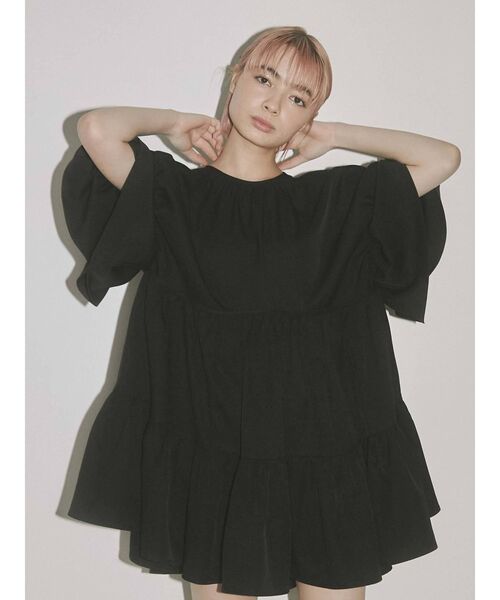merry jenny（メリージェニー）の「ギャザーティアードミニワンピース（ワンピース・レディース・ブラック/アイボリー・FREE）」の14枚目の写真