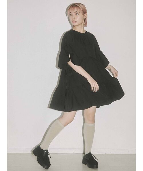 merry jenny（メリージェニー）の「ギャザーティアードミニワンピース（ワンピース・レディース・ブラック/アイボリー・FREE）」の15枚目の写真