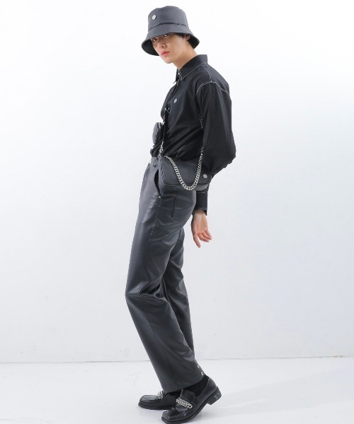 BASIC COTTON(ベーシックコットン)の「【BASIC COTTON/ベーシックコットン】 LEATHER BUCKET HAT/レザーバケットハット バケハ(ハット・メンズ・ブラック・ONE SIZE)」の5枚目の写真