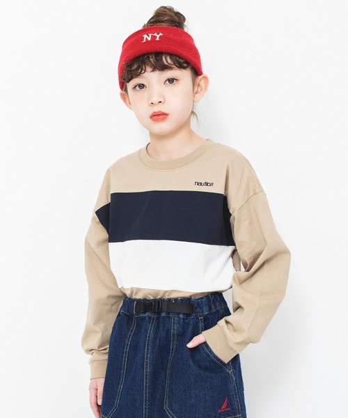 NAUTICA(ノーティカ)の「【NAUTICA/ノーティカ】配色切替長袖Tシャツ(Tシャツ/カットソー・キッズ・ベージュ/ネイビー・130/120/140/150)」の1枚目の写真