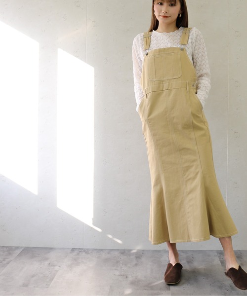 Per sist ence(パーシエンス)の「Per sist ence/パーシエンス ツイル&デニムマーメイドジャンパースカート(ジャンパースカート・レディース・アイボリー/ダークインディゴブルー/ベージュ/インディゴブルー/カーキ/グレー・FREE)」の4枚目の写真